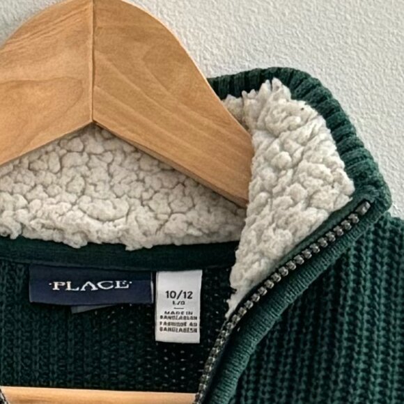 The Children's Place Boys 1/4 Zip Knit Sherpa Lined Collar Sweater - Green - L - Picture 6 of 8